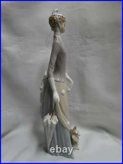 Lladro Woman with Dog Figurine, Umbrella, #4761, 14 Tall