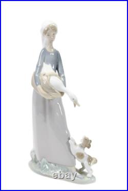 Lladro Woman with Duck + Dog Porcelain Figurine Multicolor Size 11.5