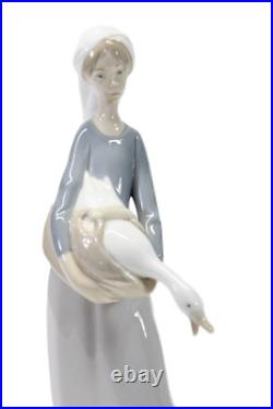 Lladro Woman with Duck + Dog Porcelain Figurine Multicolor Size 11.5