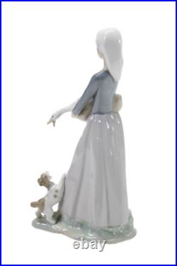 Lladro Woman with Duck + Dog Porcelain Figurine Multicolor Size 11.5