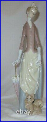 Lladro Woman with Umbrella and Dog Figurine # 4761