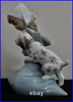 Lladro Young Girl with Cat + Dog. No 5032. Sculpted by Juan Huerta. Dated 1978