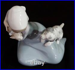 Lladro Young Girl with Cat + Dog. No 5032. Sculpted by Juan Huerta. Dated 1978