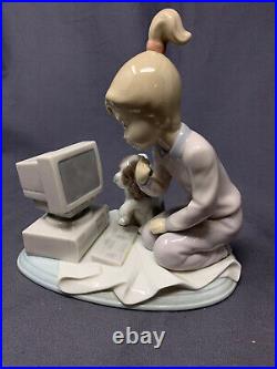 Lladro figure, Dog, Puppy, Girl on Computer'Computing Companions' No. 6692, Boxed