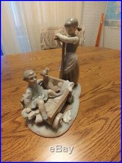Lladro figurine girl with dog in cart. No flaws no box