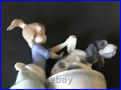 Lladro girl washing her dog 5 in. Tall perfect condition
