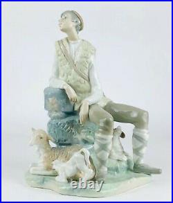 Lladro -shepherd Resting- Large Figure 4571 Seated Boy Man Dog Puppy Sheep Lamb