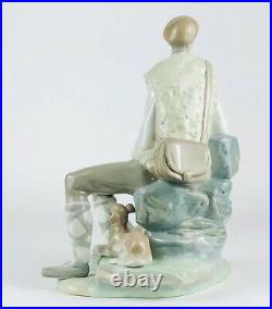 Lladro -shepherd Resting- Large Figure 4571 Seated Boy Man Dog Puppy Sheep Lamb