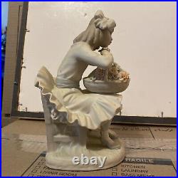 Lladro sitting girl with dog and a basket of flowers