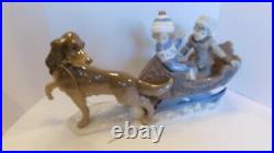 Llardo Porcelain Collectible Figurine 5037 Sleigh Ride Couple w Dog LARGE 19