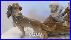 Llardo Porcelain Collectible Figurine 5037 Sleigh Ride Couple w Dog LARGE 19