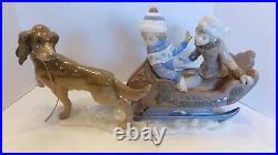 Llardo Porcelain Collectible Figurine 5037 Sleigh Ride Couple w Dog LARGE 19