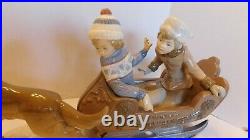 Llardo Porcelain Collectible Figurine 5037 Sleigh Ride Couple w Dog LARGE 19