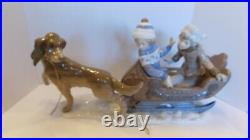 Llardo Porcelain Collectible Figurine 5037 Sleigh Ride Couple w Dog LARGE 19