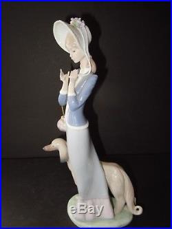 Lovely Lladro Stepping Out Figurine, #1537, Lady with Afghan Dog and Bonnet