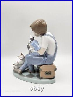 MARKED FINAL ISSUE RETIRED LLADRO #5736 PUPPET SHOW BOY WithDOGS & CATS FIGURINE