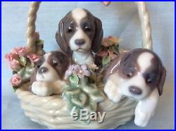MINT IN BOX Retired LladroA Litter Of Love #1441 Puppy Dogs in a Flower Basket