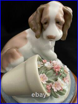 Mint! Lladro 7672 It Wasn't Me Dog Puppy Flowerpot Figurine Stand - Retired