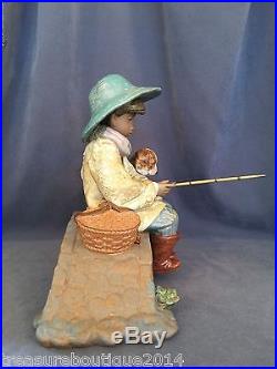 Mint in Box Rare Lladro Old Fishing Hole(2237) Boy Fishing WithDog