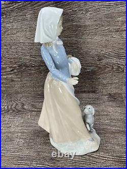 NAO By Lladro Girl Holding Basket And Puppy Dog, Hand Made In Spain