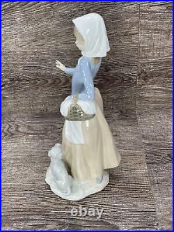 NAO By Lladro Girl Holding Basket And Puppy Dog, Hand Made In Spain