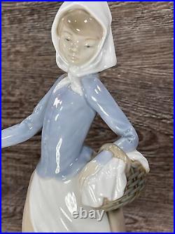 NAO By Lladro Girl Holding Basket And Puppy Dog, Hand Made In Spain