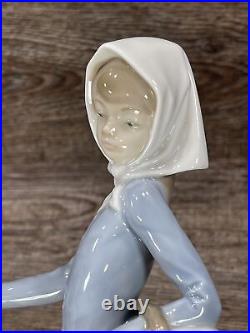 NAO By Lladro Girl Holding Basket And Puppy Dog, Hand Made In Spain