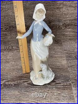 NAO By Lladro Girl Holding Basket And Puppy Dog, Hand Made In Spain