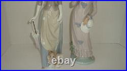 NAO LLADRO PORCELAIN FIGURE GIRL WITH FAN HAT HTF & Woman Dog Umbrella Lot of 2