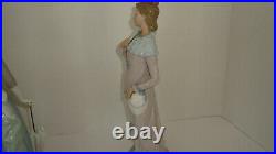 NAO LLADRO PORCELAIN FIGURE GIRL WITH FAN HAT HTF & Woman Dog Umbrella Lot of 2