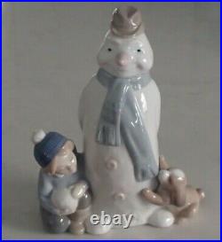 NAO Lladro 1438 Winter Games snowman with child & puppy dog MWOB, RV$165