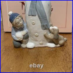 NAO Lladro 1438 Winter Games snowman with child & puppy dog MWOB, RV$165