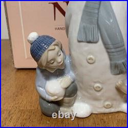 NAO Lladro 1438 Winter Games snowman with child & puppy dog MWOB, RV$165