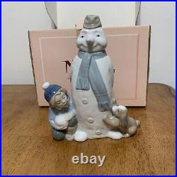 NAO Lladro 1438 Winter Games snowman with child & puppy dog MWOB, RV$165