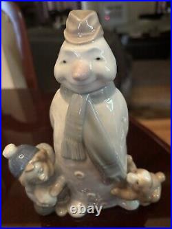 NAO Lladro 1438 Winter Games snowman with child & puppy dog Vintage