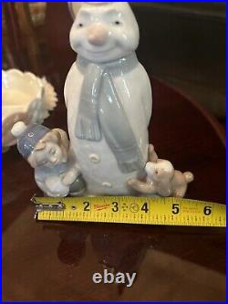 NAO Lladro 1438 Winter Games snowman with child & puppy dog Vintage