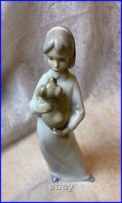 NAO Lladro Puppy Kisses Girl with Puppy Dog Early Impressed NAO Mark Made in Spain