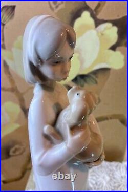 NAO Lladro Puppy Kisses Girl with Puppy Dog Early Impressed NAO Mark Made in Spain