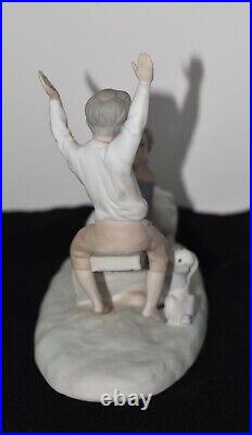 NAO Lladro Spain Large Bisque Porcelain Boy and Girl on Seesaw with Dog