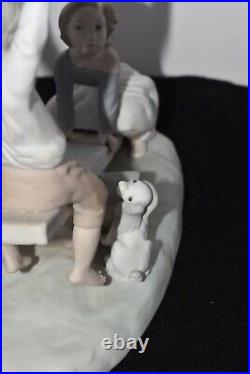 NAO Lladro Spain Large Bisque Porcelain Boy and Girl on Seesaw with Dog