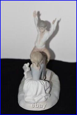 NAO Lladro Spain Large Bisque Porcelain Boy and Girl on Seesaw with Dog