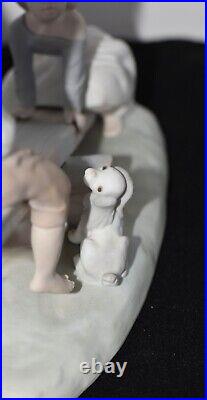 NAO Lladro Spain Large Bisque Porcelain Boy and Girl on Seesaw with Dog