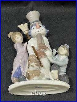 NEW IN BOX Lladro 5713 The Snowman with Boy Girl & Dog Porcelain Figurine