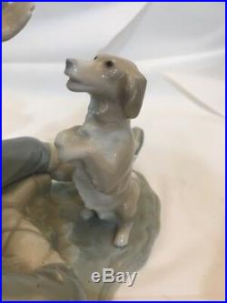 Nao Lladro LESSON FOR THE DOG Boy Figure Training Dog Spain Porcelain Figurine