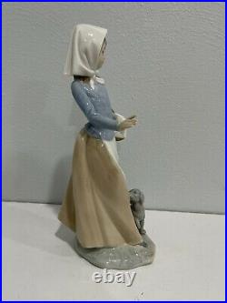 Nao / Lladro Porcelain Figurine Girl / Woman Carrying Basket w Puppy Dog at Feet