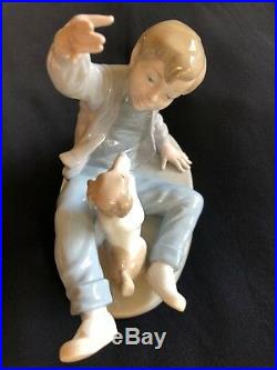 Nao by Lladro Spanish Porcelain Figurine 278 Boy with Dog, Puppy Playing