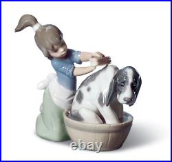 New Lladro Bashful Bather Dog Figurine #5455 Brand Nib Girl Pet Save$$ F/sh