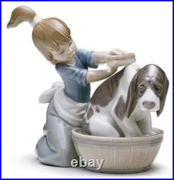 New Lladro Bashful Bather Dog Figurine #5455 Brand Nib Girl Pet Save$$ F/sh