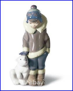 New Lladro Eskimo Boy With Pet Figurine #5238 Brand Nib Save$ Retired Rare F/sh