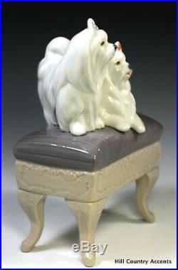 New Lladro Looking Pretty #6688 2 Maltese Dogs On Stool Boxed $520 V Nib